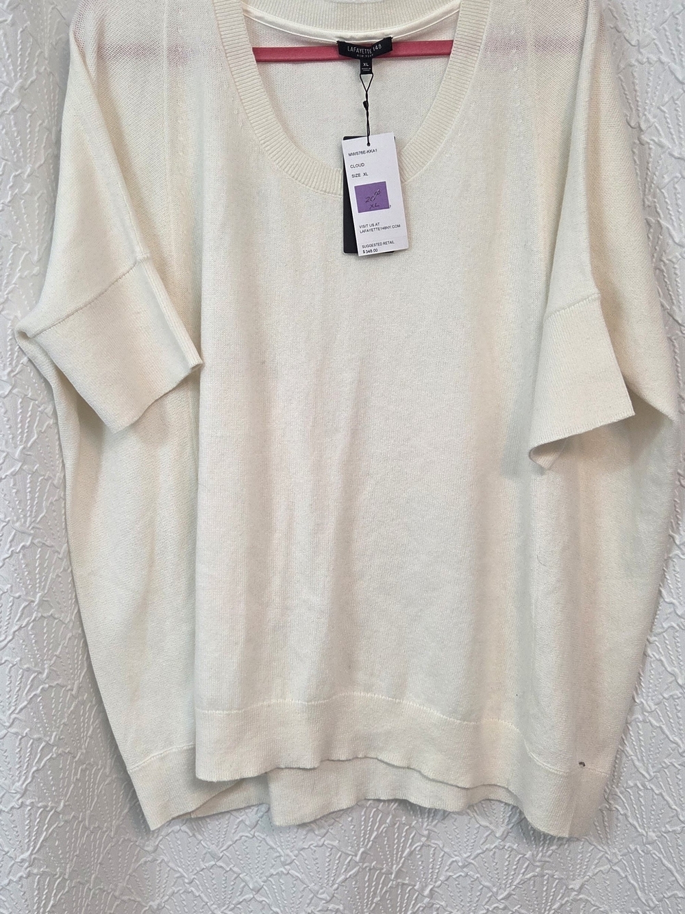 Lafayette 148 New York Cream Crewneck Short-Sleeve Sweater